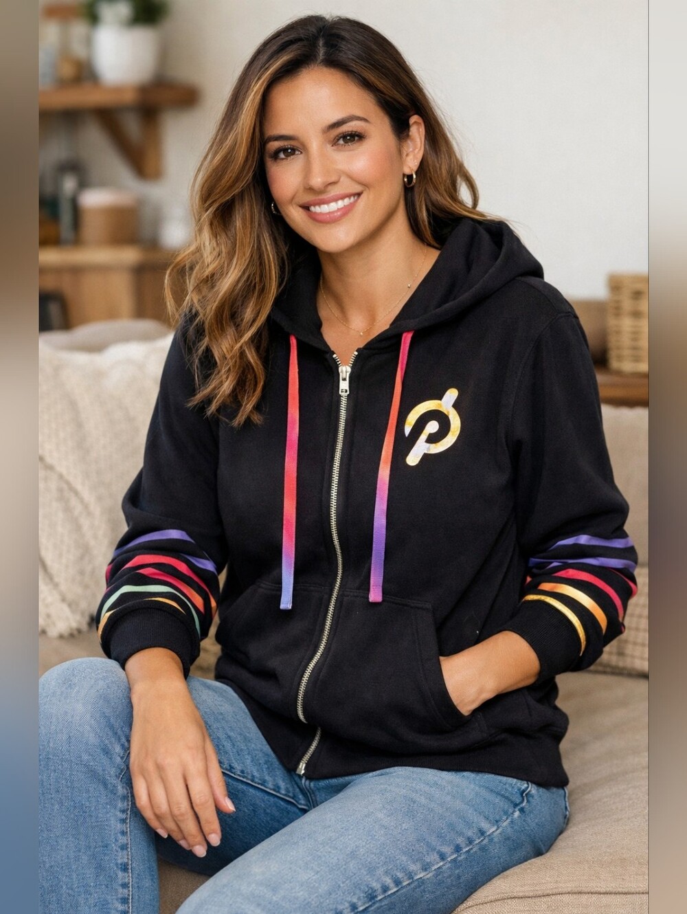 Peloton×Spiritual Gangster Women's Cotton & Rayon Blend Rainbow Hoodie Small